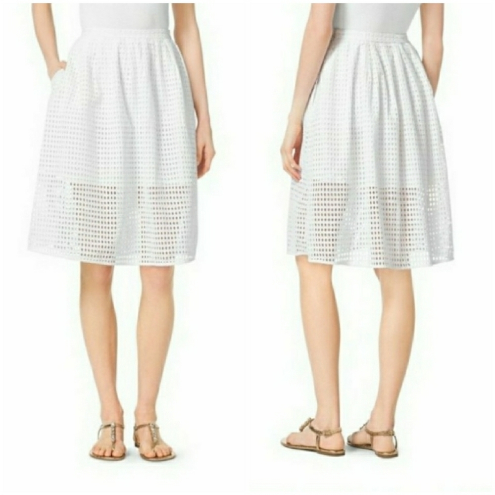 Michael Kors White Perforated Midi Skirt